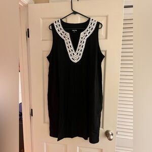 Lands' End Black Midi Dress with Boxy Style and Bib Collar